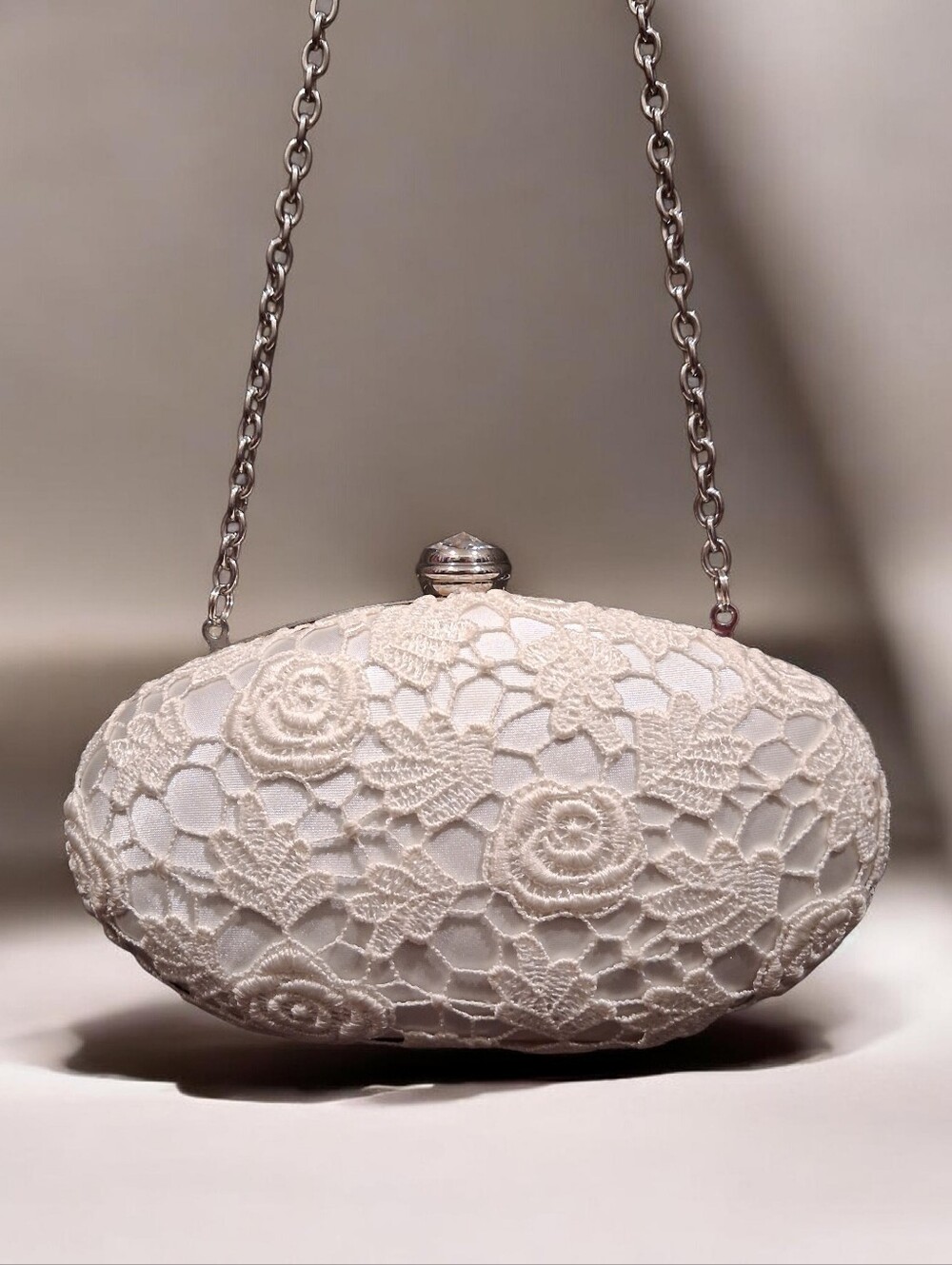 Sondra Roberts Floral Crochet Satin Chain Strap Evening/Bridal Bag - Picture 2 of 10